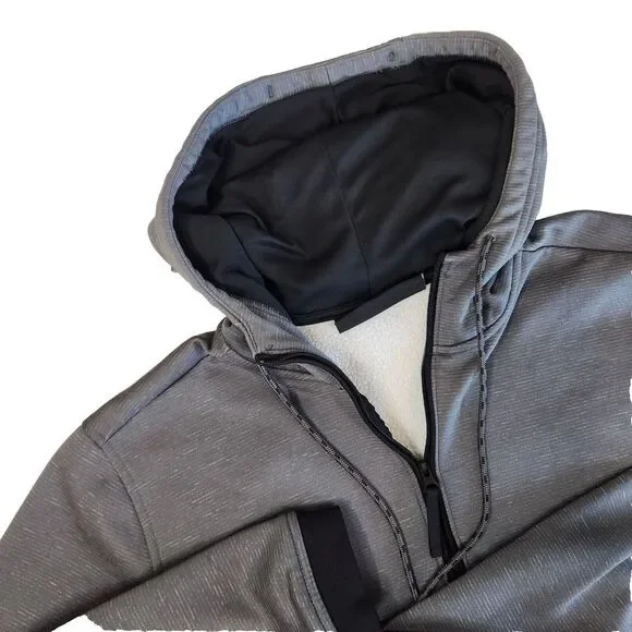 Under Armour Mens Size M ColdGear Hoodie 1/4 Zip Sweatshirt Gray Fleece Pullover - Picture 9 of 9